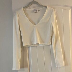 Princess Polly Cream V-Neck Crop Top